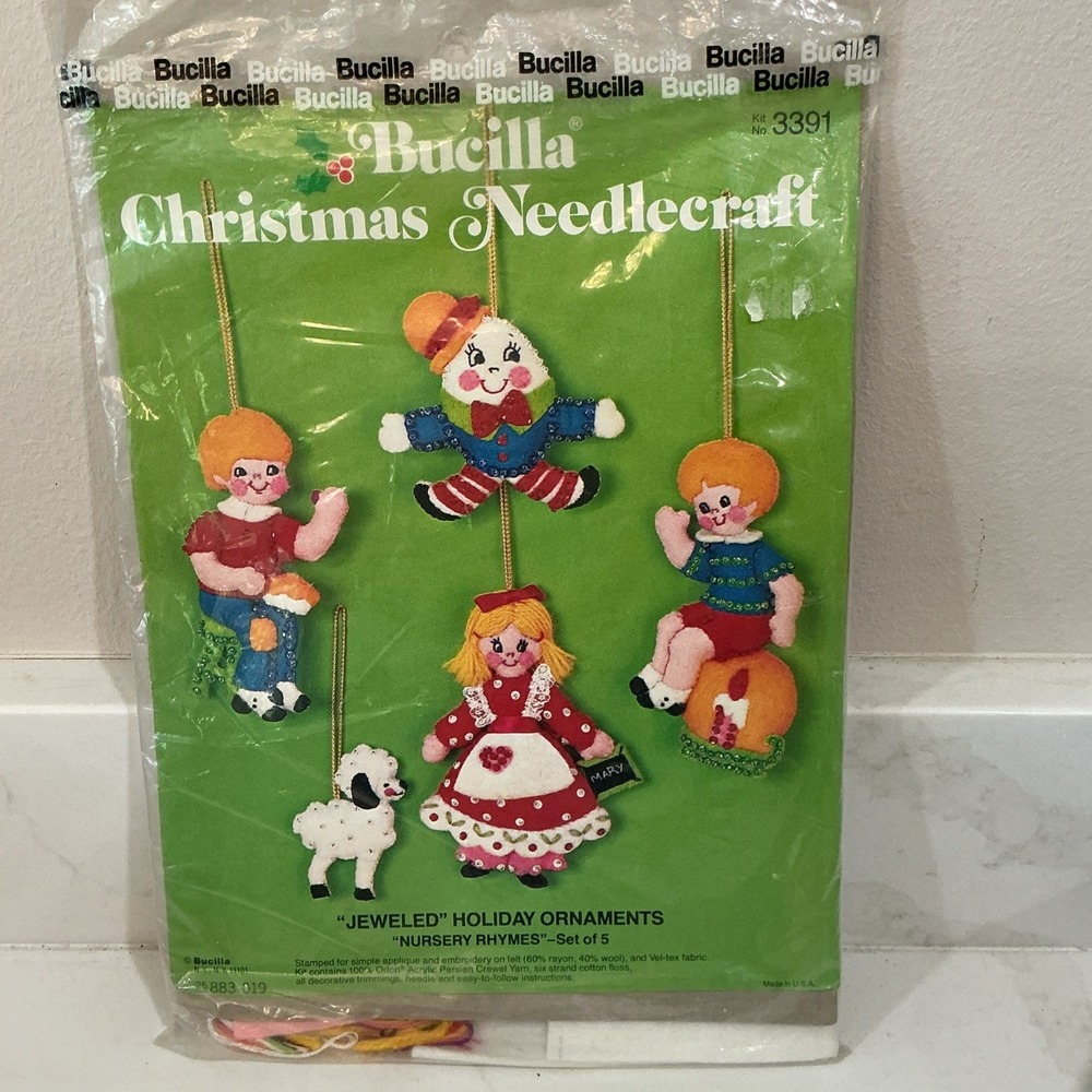 Bucilla Christmas Needlecraft "Jeweled" Holiday Ornaments--Nursery Rhymes #3391